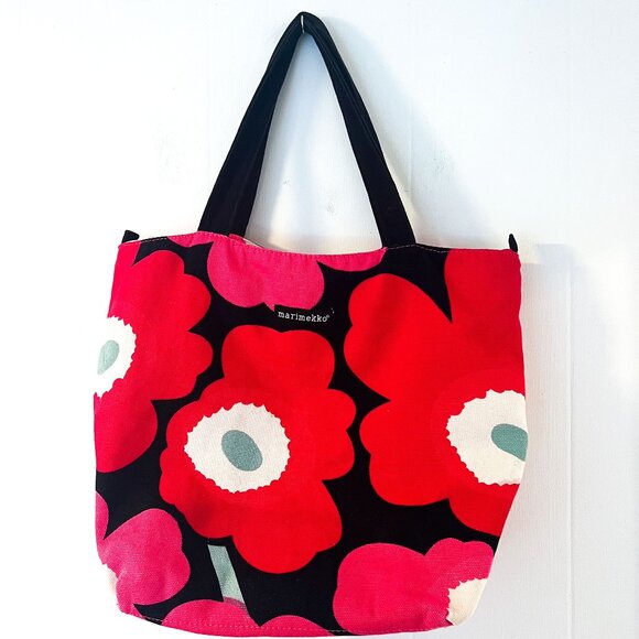 Marimekko Tote Poppy Breast Cancer Awareness Red Black Green Canvas Bag - Picture 2 of 14